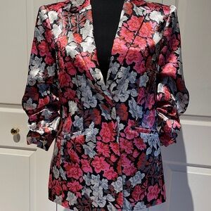 CINQ A SEPT PINK & SILVER FLORAL PRINT BLAZER JACKET SIZE 0
